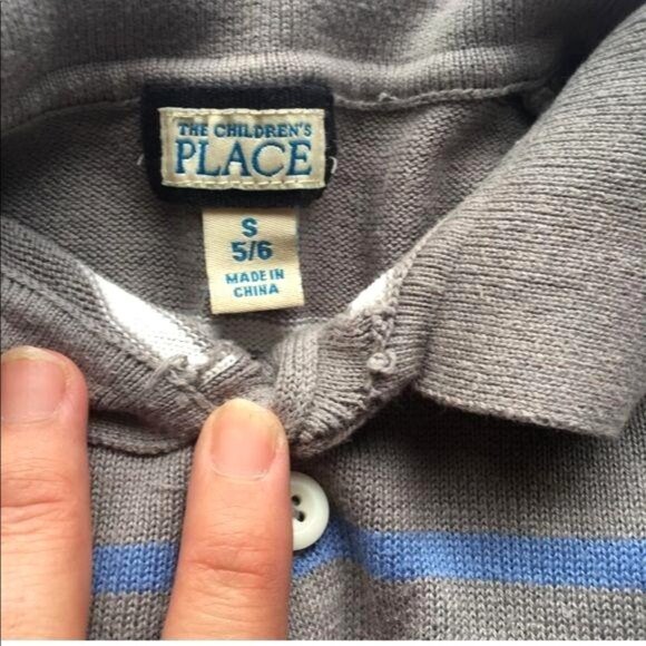 The Childrens Place Gray Striped Polo Sweater S 5 Cotton Blend Long Sleeve - Picture 2 of 6